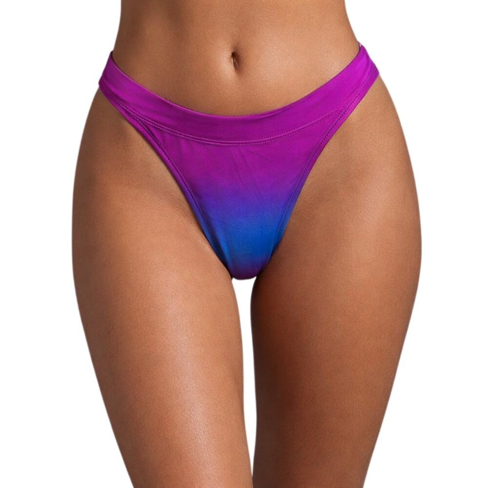 PilyQ PQ Swim Ombre High Cut Bikini Bottom Purple Blue Size Medium NWT